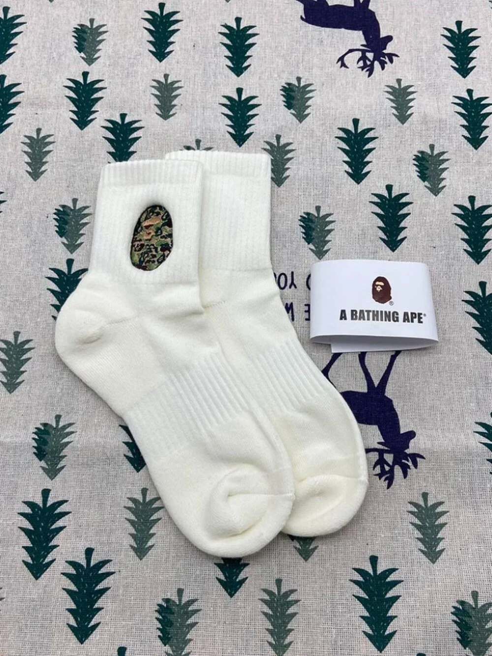 Bape White Cotton Logo Embroidered Unisex Sports Socks